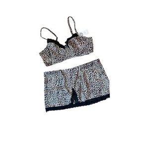 FTF Plus Fashion to Figure Leopard Satin Bra and Skirt Lingerie‎ Set NWT Size 1